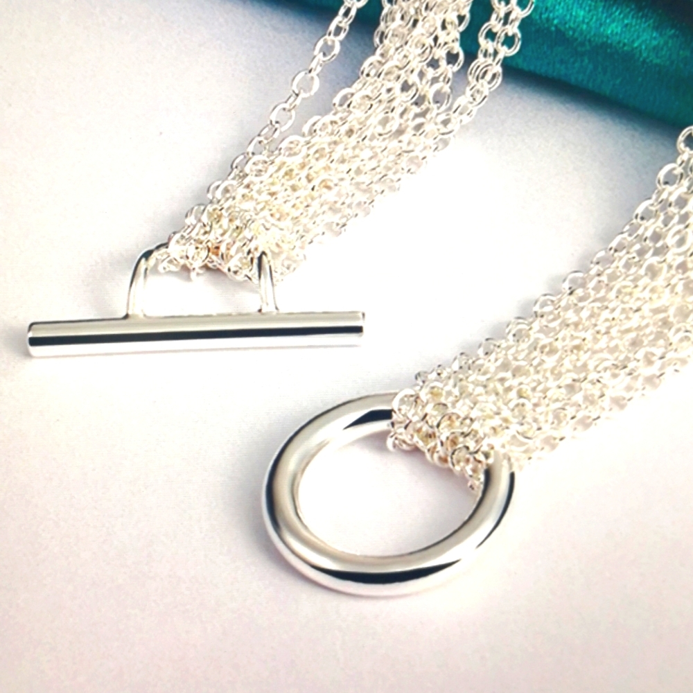 925 Sterling Silver Multi-Line Chain Heart Necklace Bracelet Network Ring - Picture 8 of 8